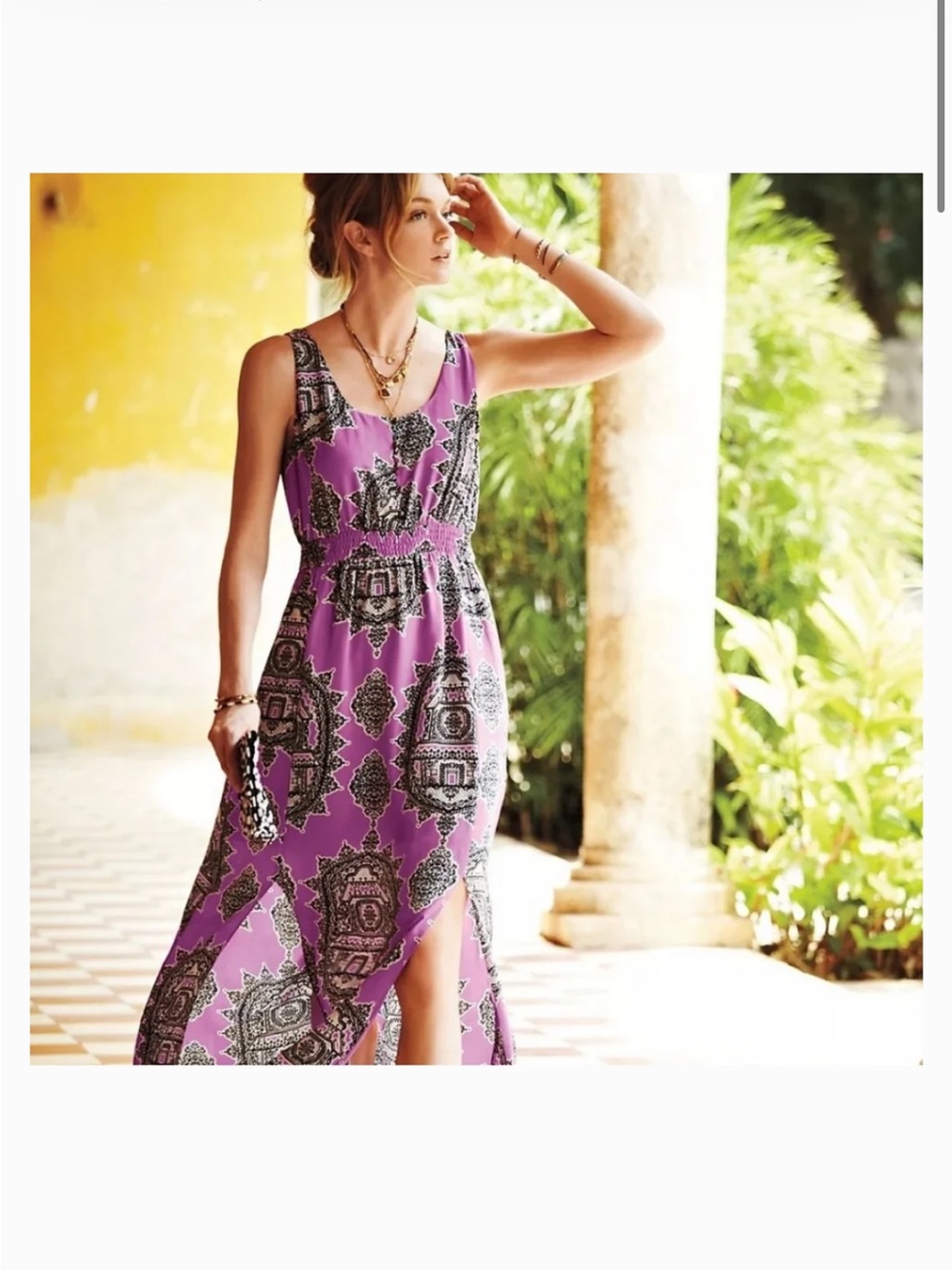 Anthropologie Maeve Anna’s Maxi Dress Purple Paisley Medallion Silk Scoop Neck S